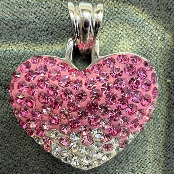 Sparkling Ombre Heart Pendant – Stainless Steel with Pink & Clear Crystals - Picture 8 of 17